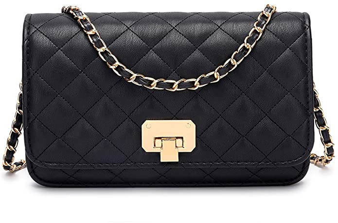 HAKSIM Women Black Quilted Purse Lattice Clutch Small Crossbody Shoulder Bag with Chain Strap Lea... | Amazon (US)