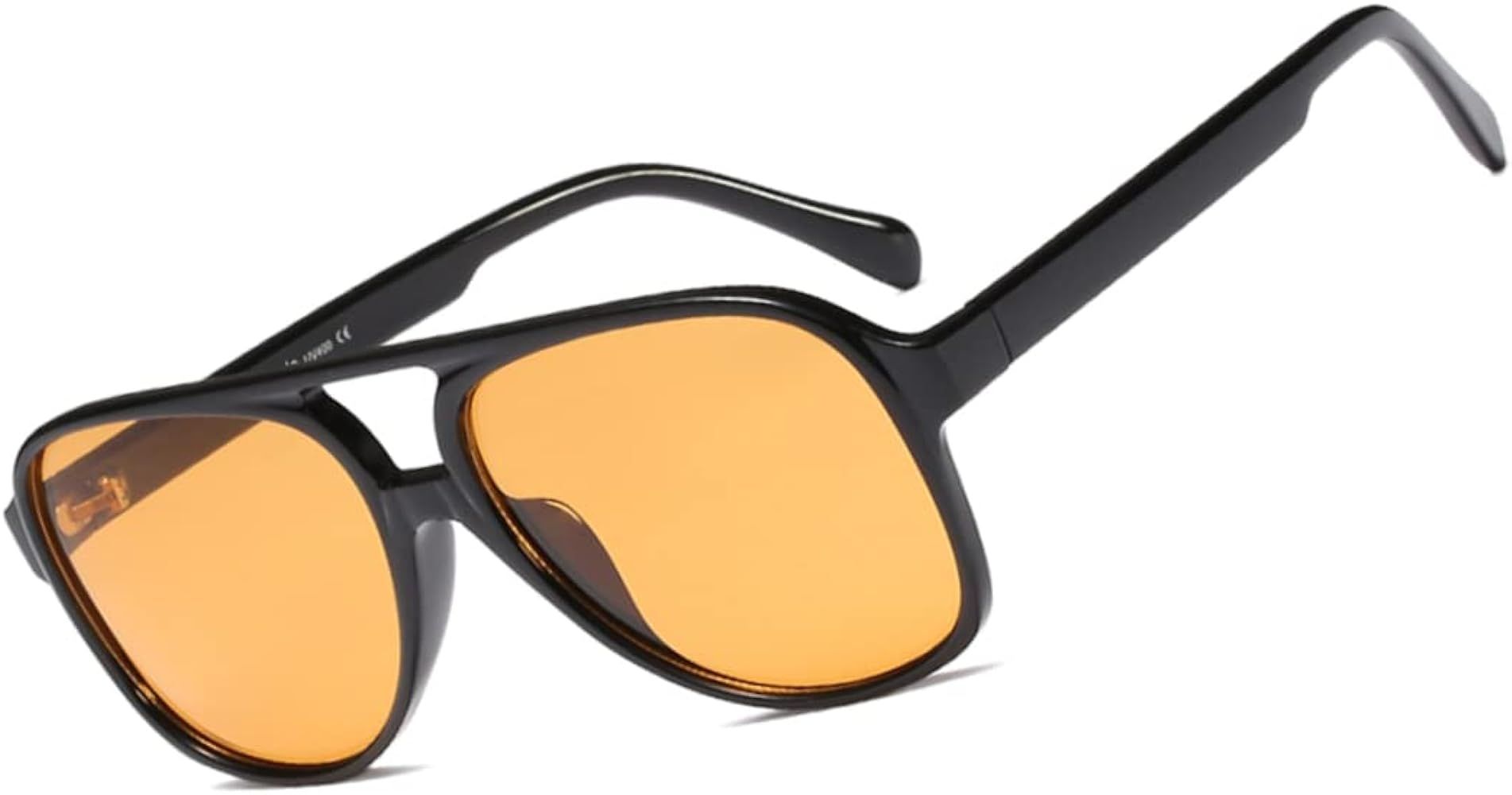 Big 70s Retro Clear Yellow Sunglasses for Men Women Vintage Trendy Sun Glasses | Amazon (US)