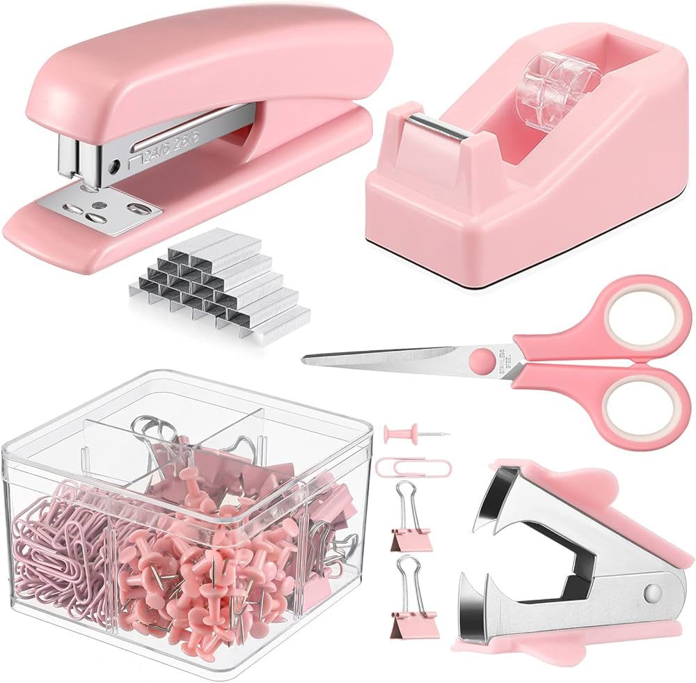 6 Pack Pink Office Supplies Set Desk Accessory Kit Pink Tape Dispenser Stapler Staple Remover 22 ... | Amazon (US)