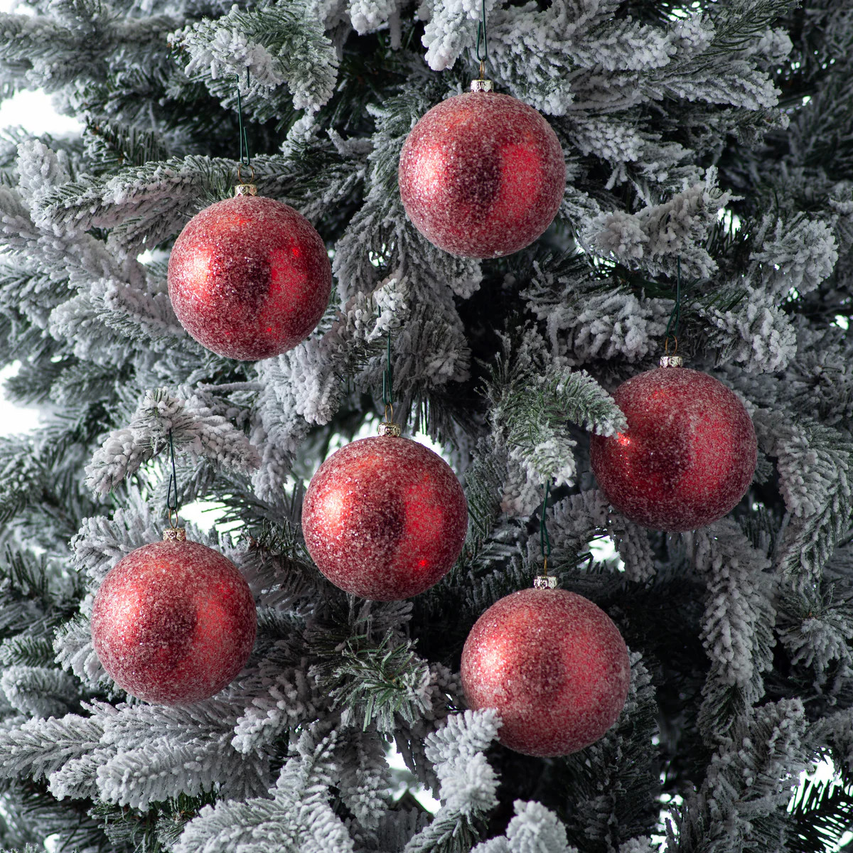 Red Sugar Glitter Christmas Holiday Ball Ornament - Set of 6 | Darby Creek Trading