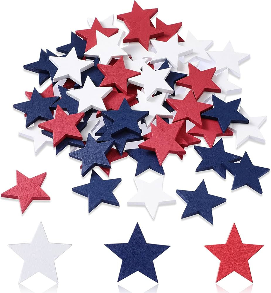 60 Pieces 4th of July Wooden Stars Patriotic Star Ornaments for Crafts Wooden Patriotic Star Shap... | Amazon (US)