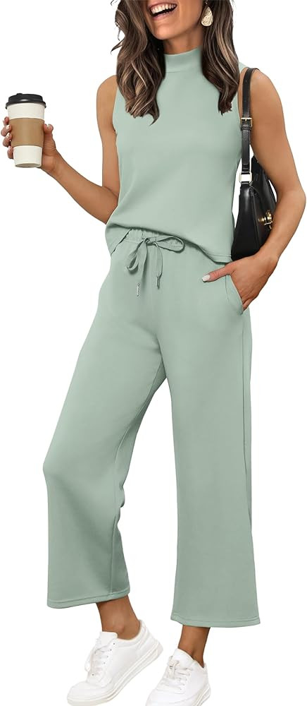 XIEERDUO Two Piece Sets for Women Summer Lounge Sets Beach Vacation Travel Outfits Casual Wide Le... | Amazon (US)