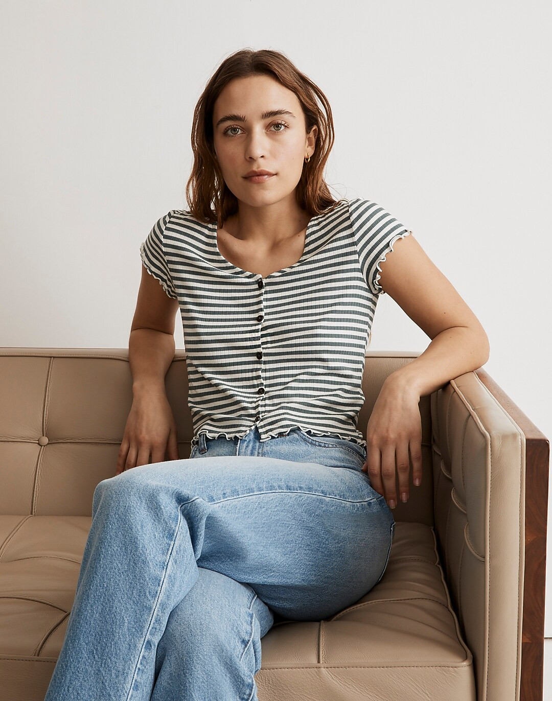 Button-Front V-Neck Tee in Stripe | Madewell