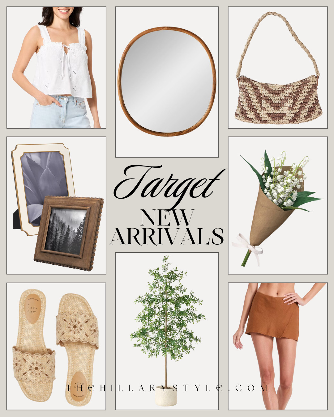 Target New Arrivals: Warm Minimalist Summer Finds
Refresh your home and wardrobe with the latest summer arrivals from Target. Bring a touch of warm minimalism into your space with an organic wooden wall mirror, a faux potted tree, and beautiful textured frames. For your seasonal style, lean into quiet luxury with a white eyelet tie-front top paired with a brown mini skort, woven raffia slides, and a patterned crochet shoulder bag. 

 #TheHillaryStyle #TargetFinds #TargetStyle #TargetHome #WarmMinimalism #SummerNewArrivals #QuietLuxury #SummerFashion #HomeRefresh #MinimalistAesthetic #SummerOOTD 

#LTKootd #LTKSeasonal #LTKHome