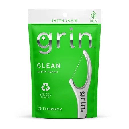 Grin Clean Flosspyx - 75 ct - Dental Floss Picks, Flossers, Super Strong Floss, For Tight Teeth, Minty Fresh, Made with Recycled Plastic | Walmart (US)