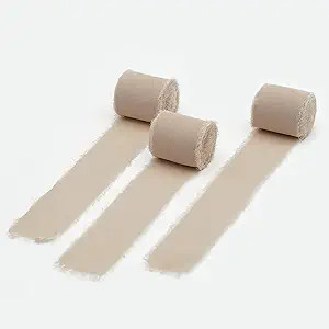 Maclemon Handmade Fringe Nude Chiffon Silk Ribbon 3 Rolls 2" x 7Yd Ribbons Set for Wedding Invita... | Amazon (US)
