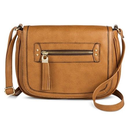 A+ Women's Faux Leather Saddle Crossbody Handbag - Cognac | Target