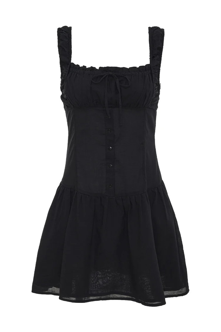 Christa Ruffle Mini Dress - Black | Frankies Bikinis