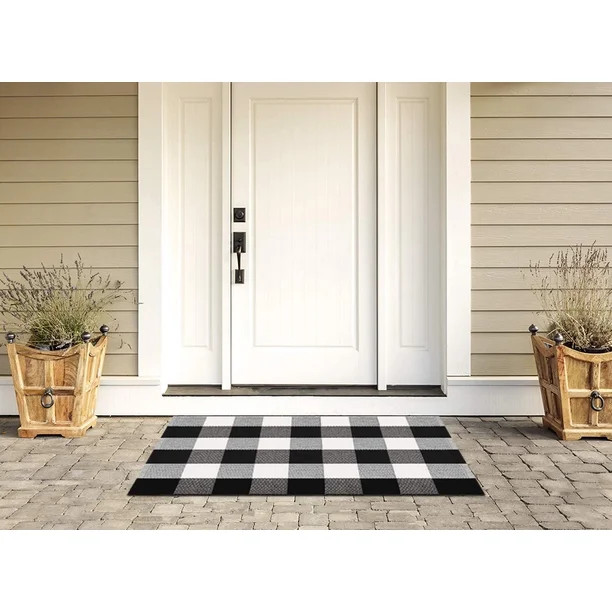 Sanmadrola 24''x36'' Cotton Buffalo Plaid Rug Black and White Check Rugs Hand-Woven Indoor or Out... | Walmart (US)
