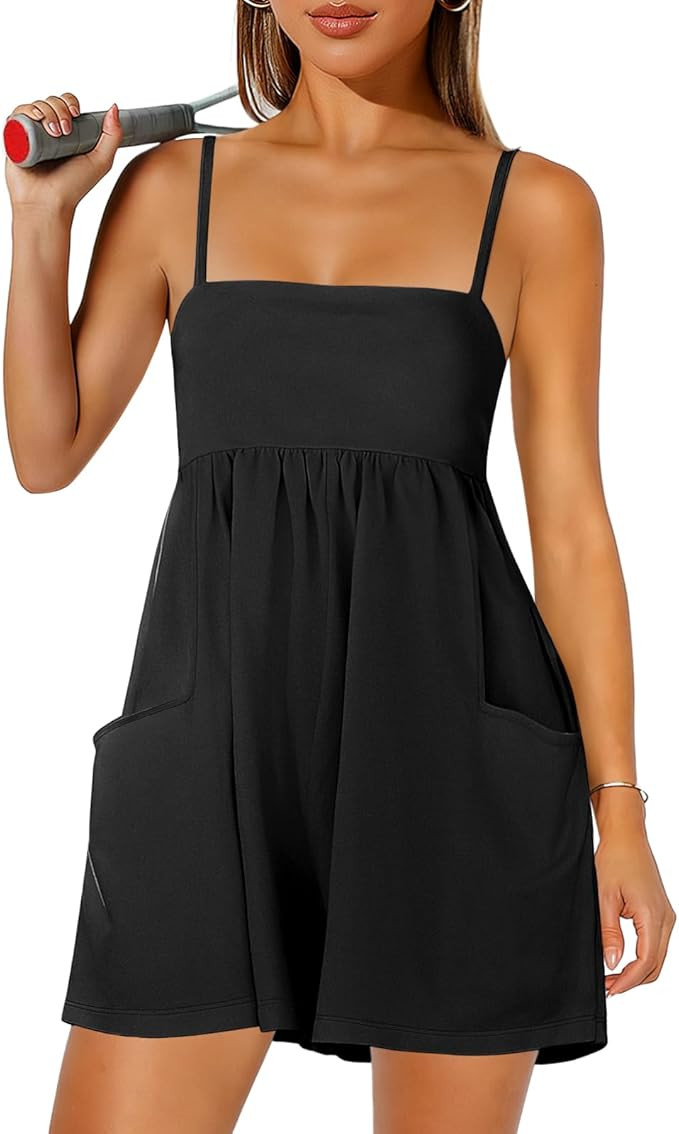 Womens Rompers for Summer Casual Athletic Shorts Women Jumpsuit With Pockets Adjustable Straps Te... | Amazon (US)