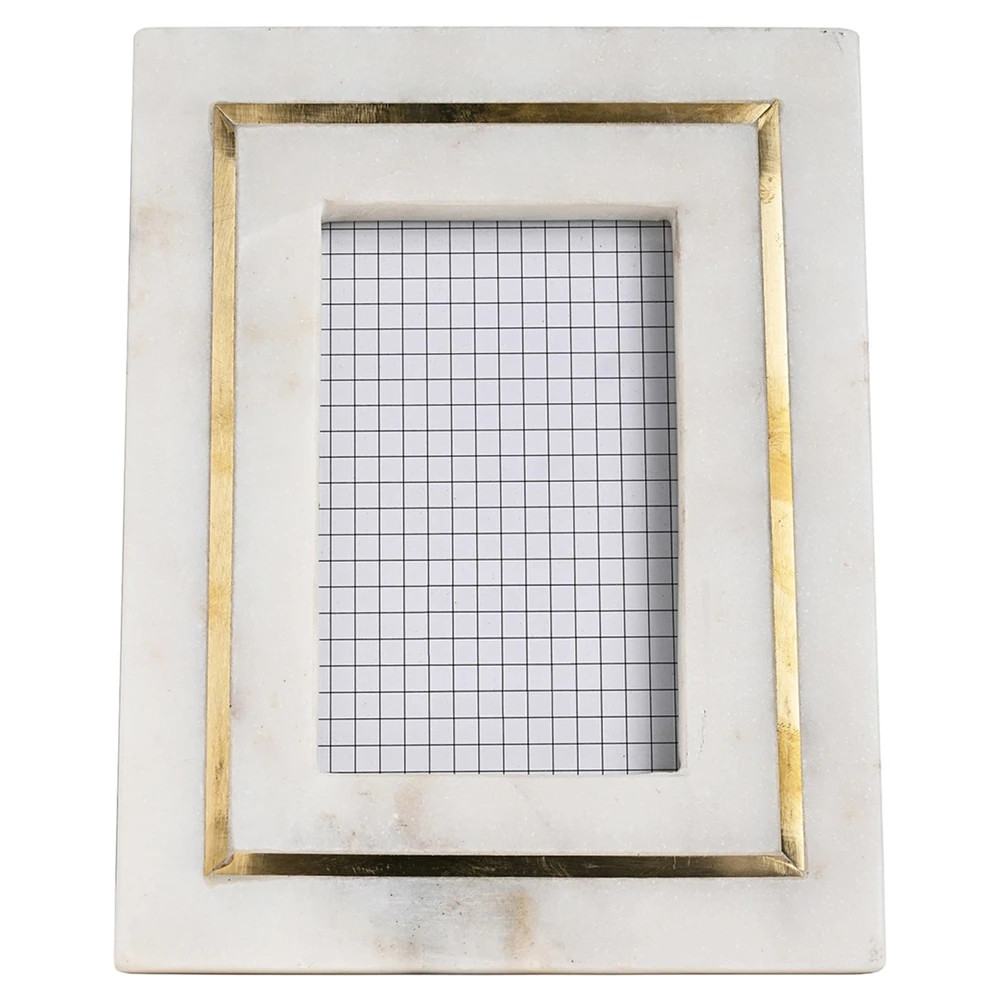 Odina Modern Classic White Marble Brass Inlay Photo Frame - 5x7 | Kathy Kuo Home
