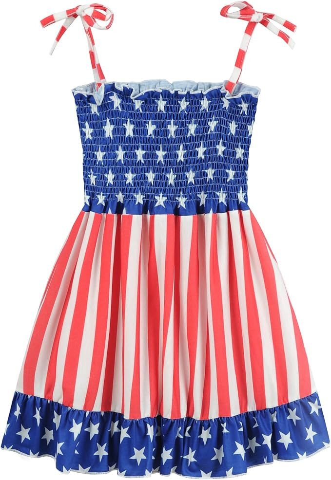 CM-Kid Little Girls 4th of July Dress Kids Independence Day Dresses American Flag Sundress Summer... | Amazon (US)