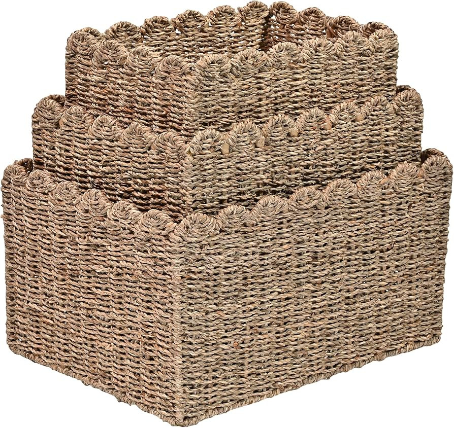 happimess BSK2013A-3SET Arden Coastal Cottage Seagrass Scalloped Rectangular Organizing Storage B... | Amazon (US)
