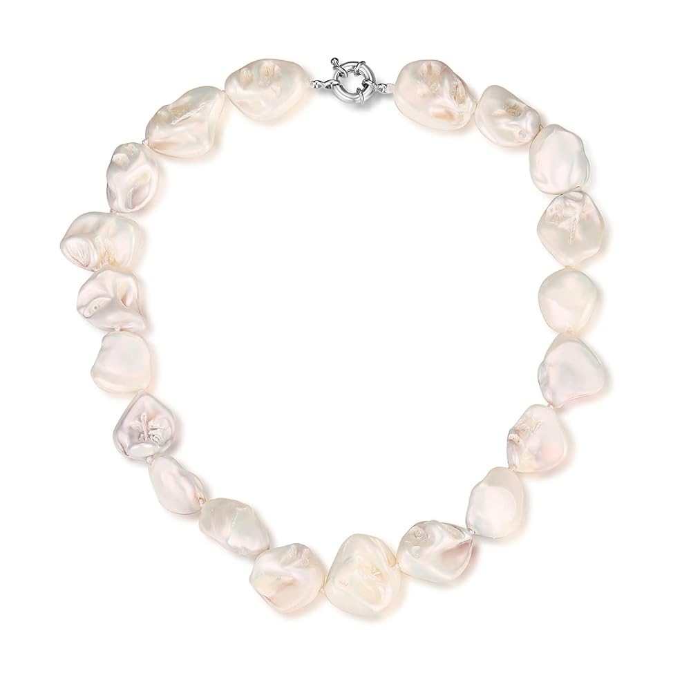 Pearl Choker Necklace for Women Boho Beaded Statement Necklace with Black White Large Freshwater ... | Amazon (US)