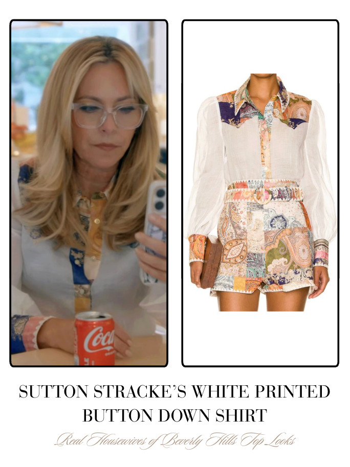 Sutton Stracke's White Printed Button Down Shirt  

 