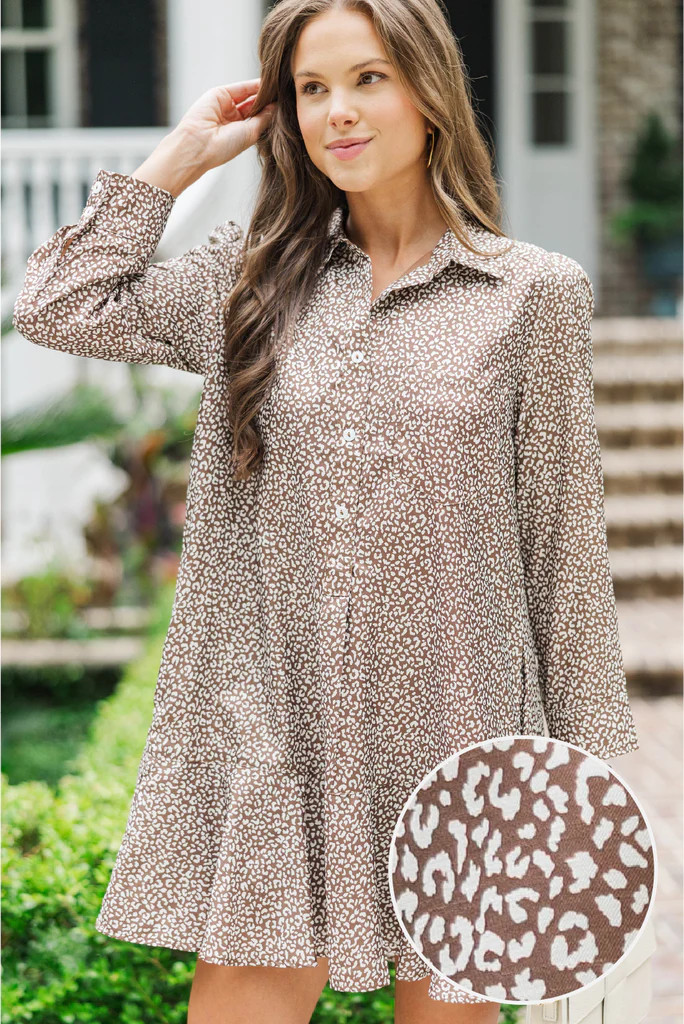 Share Your Story Brown Spotted Leopard Shirt Dress | The Mint Julep Boutique