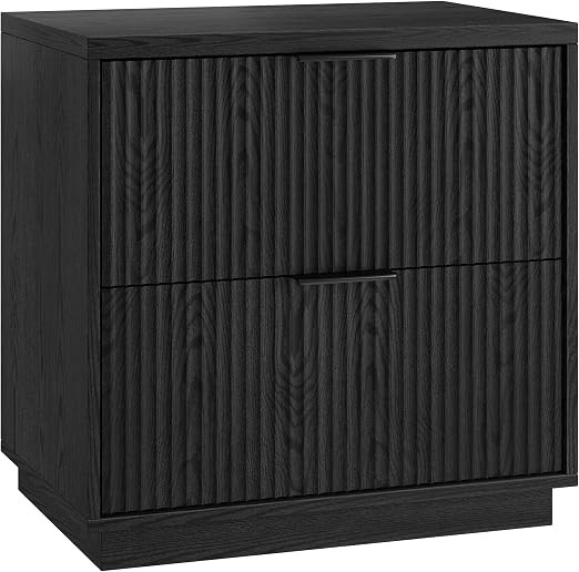 Henn&Hart 24" Fluted Nightstand, Ribbed Side Table, Natural Black | Ribbed nightstand with two dr... | Amazon (US)