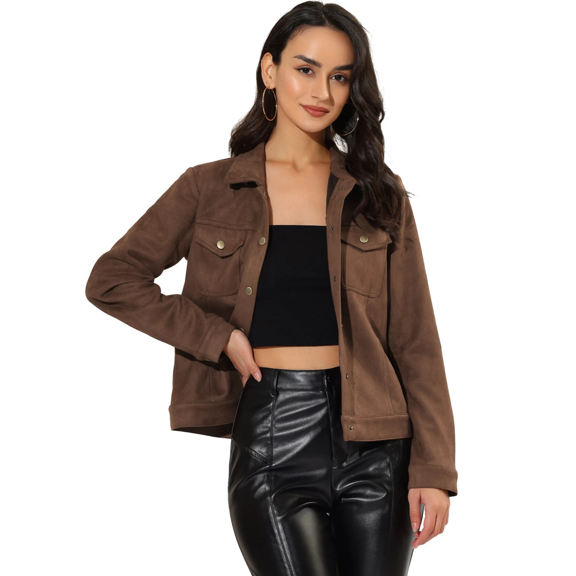 Women's Jackets Long Sleeve Faux Suede Trucker Motorcycle Jacket | Kohl's