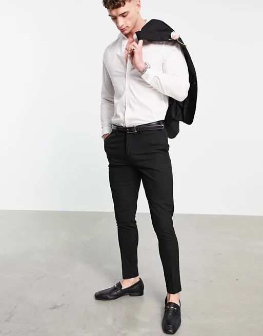 ASOS DESIGN wedding super skinny suit trousers in black micro texture | ASOS (Global)