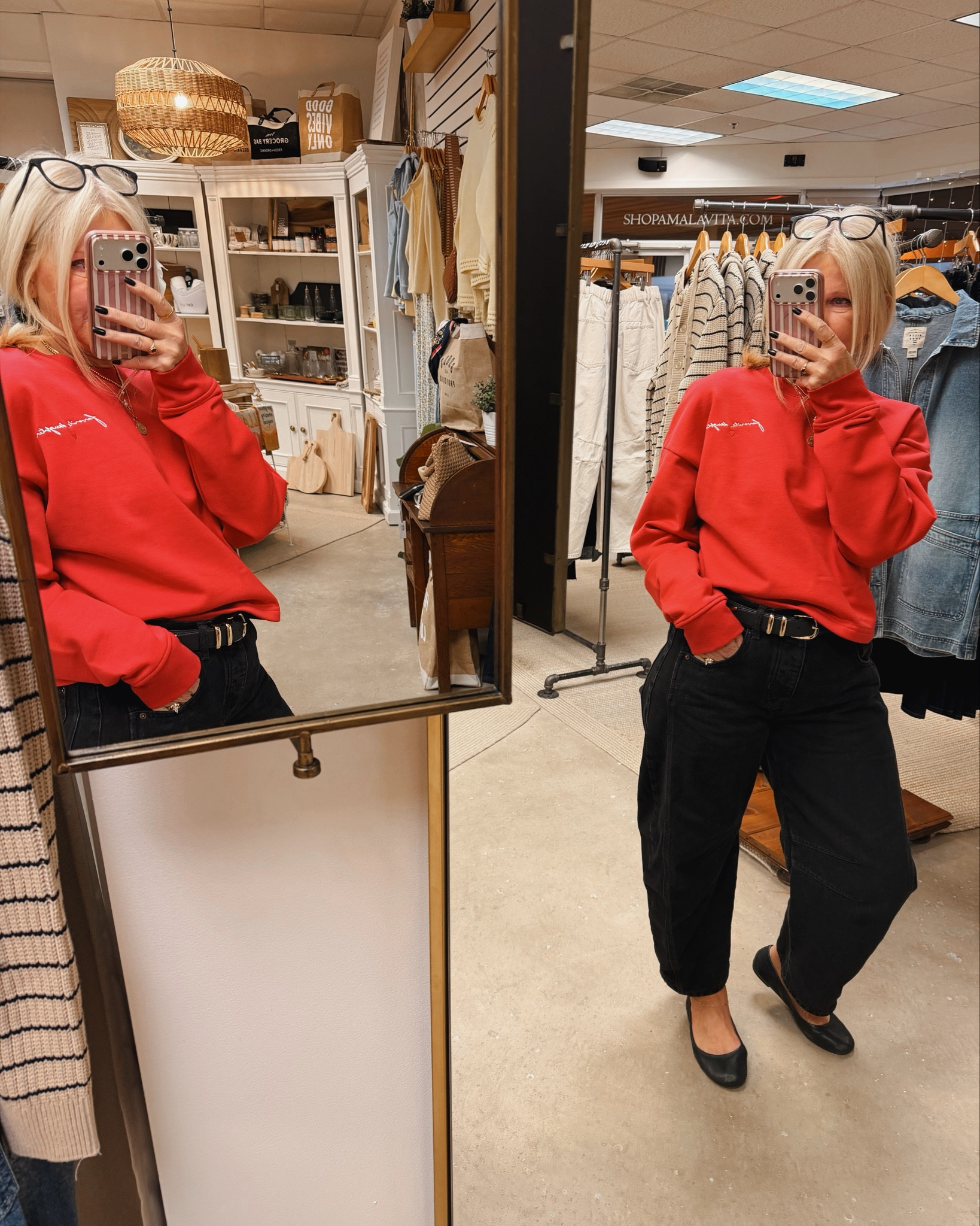 This red sweatshirt is the perfect pop of color for everyday wear ❤️ So cozy, flattering, and easy to style with denim or lounge pants!

Wearing size small in sweatshirt and lounge pants. Wearing 26 in jeans  

#LTKValentine #LTKootd #LTKdayinmylife