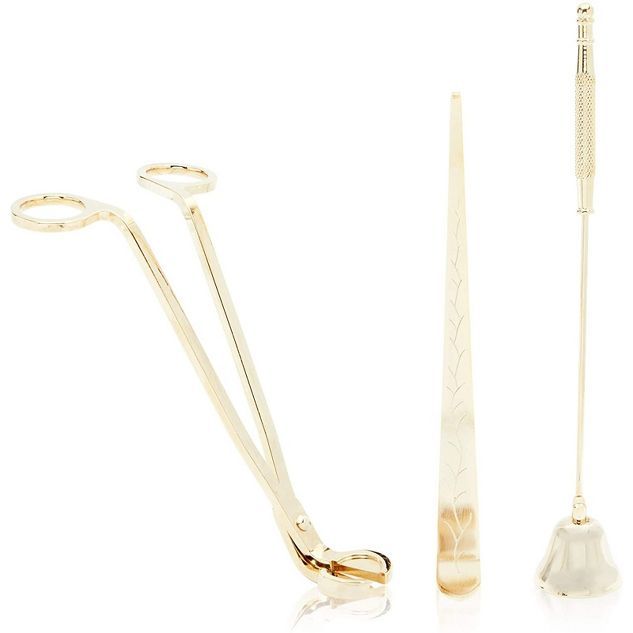Juvale 3 Pieces Candle Accessory Set with Wick Trimmer Scissors, Dipper, Snuffer, Gold | Target