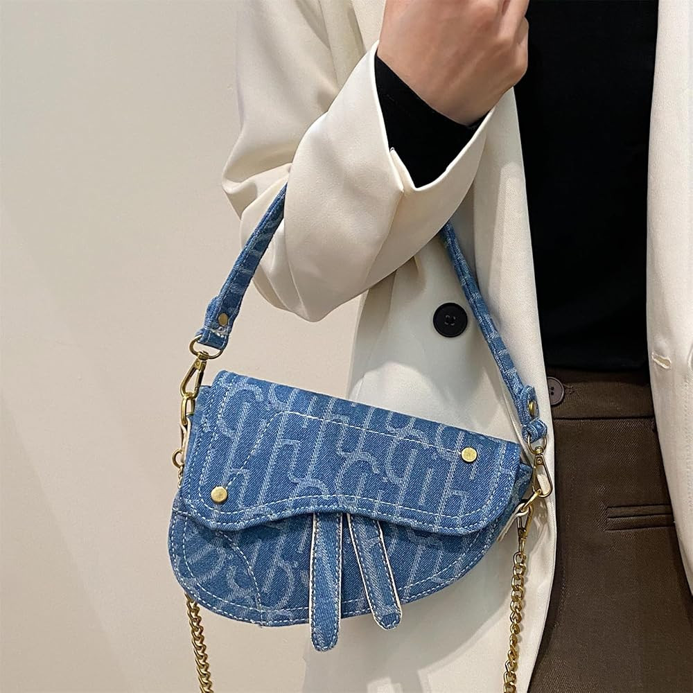 Denim Saddle Bag Clutch Purse Shoulder Handbag for Girls Women Trendy Design Satchel Bags Crossbo... | Amazon (US)