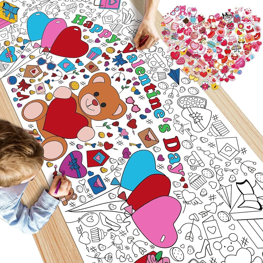 Valentines Day Decorations -181 PCS Valentines Stickers with Coloring Tablecloth -Valentines Day ... | Amazon (US)