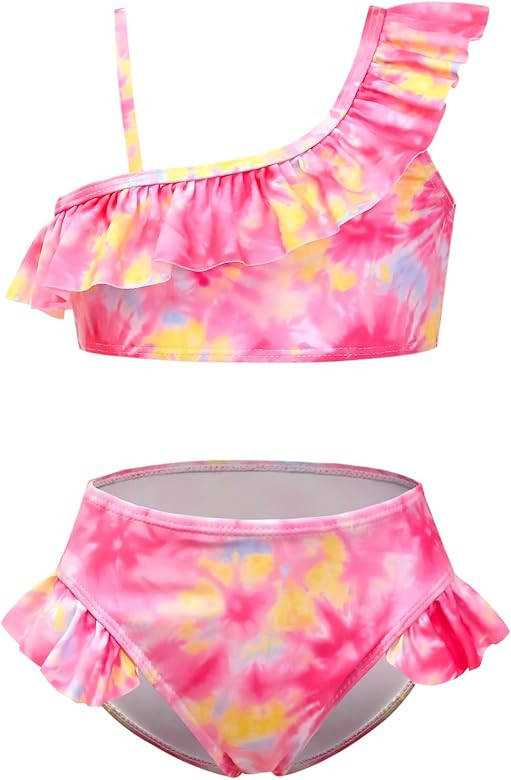 CHILDRENSTAR Girls One Shoulder Swimsuits Kids Two Piece Bathing Suits Beach Pool Swimwear | Amazon (US)