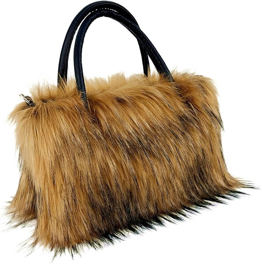 QMFUR Women's Shoulder Handbags Furry Fluffy Fuzzy Faux Fur Tote Bag Satchel Handles Handbag | Amazon (US)