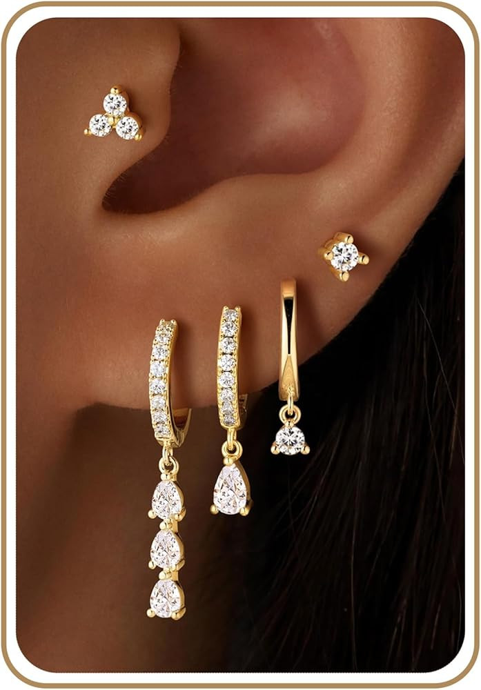 M MOOHAM Gold Dangle Earrings Set for Women, Hypoallergenic 14K Real Gold Plated Drop Dangling Ea... | Amazon (US)
