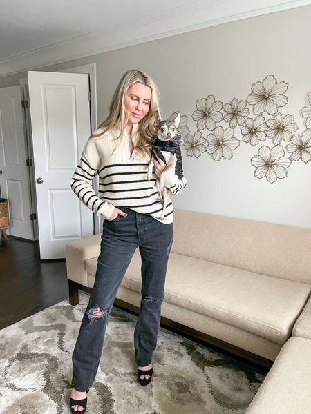 Love this zip front striped sweater!

Dog coat, neutral, black jeans, Shein, Abercrombie and Fitch, #competition

#LTKstyletip #LTKFind #LTKunder100