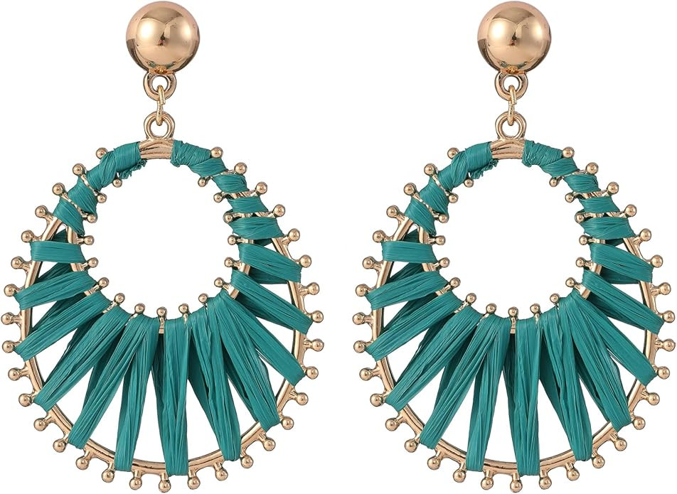 Viva Joya Boho Raffia Style Teardrop Earrings for Women, Beach Vacation Summer Large Statement Dr... | Amazon (US)