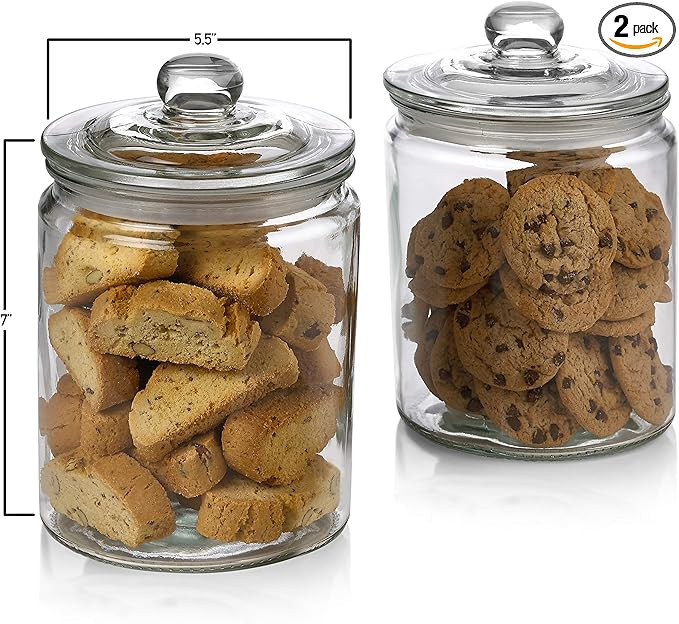 2 Pc 1/2 Gallon 64oz Clear Glass Storage Jar with Lids - Airtight Food Jars - Glass Kitchen Conta... | Amazon (US)