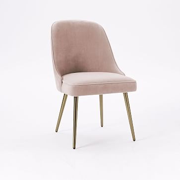 Mid-Century Upholstered Chair, Worn Velvet, Light Pink, Blackened Brass | West Elm (US)