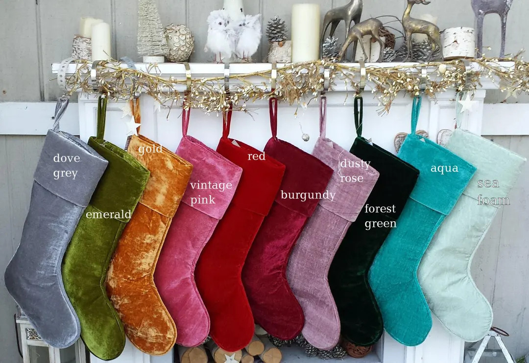 22"-23" Large Personalized Christmas Stockings Red Gold Green Silver Sea Foam Velvet Modern Boot ... | Etsy (US)