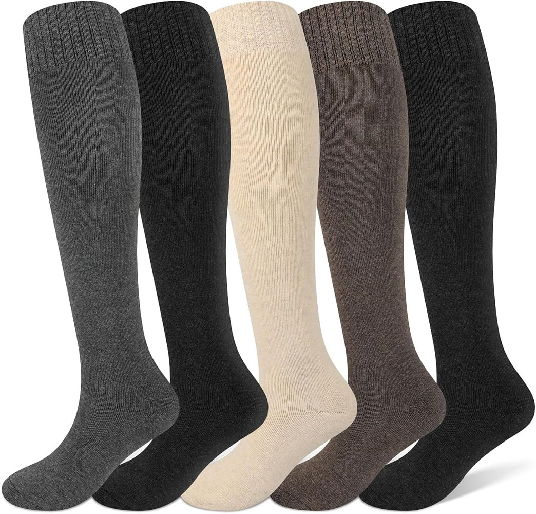 Justay 5 Pairs Winter Knee High Socks Warm Tall Boot, Soft Knit Thermal Cotton Long Socks for Wom... | Amazon (US)