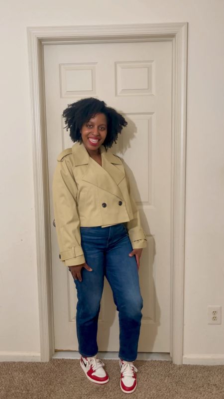 Cropped trench coat, high rise jeans and Jordans

#LTKstyletip #LTKfindsunder100