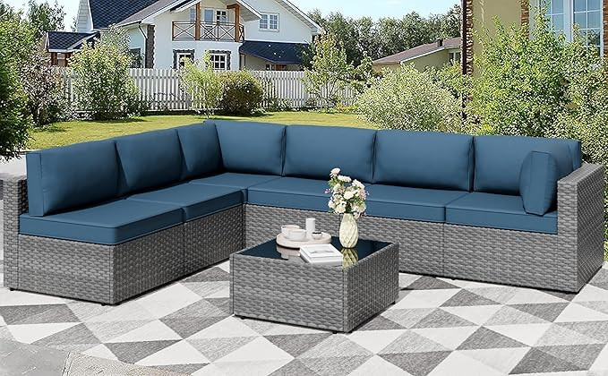 Shintenchi 7 Pieces Outdoor Patio Furniture Sets, Patio Sectional Sofa Couch, Gray PE Wicker Furn... | Amazon (US)
