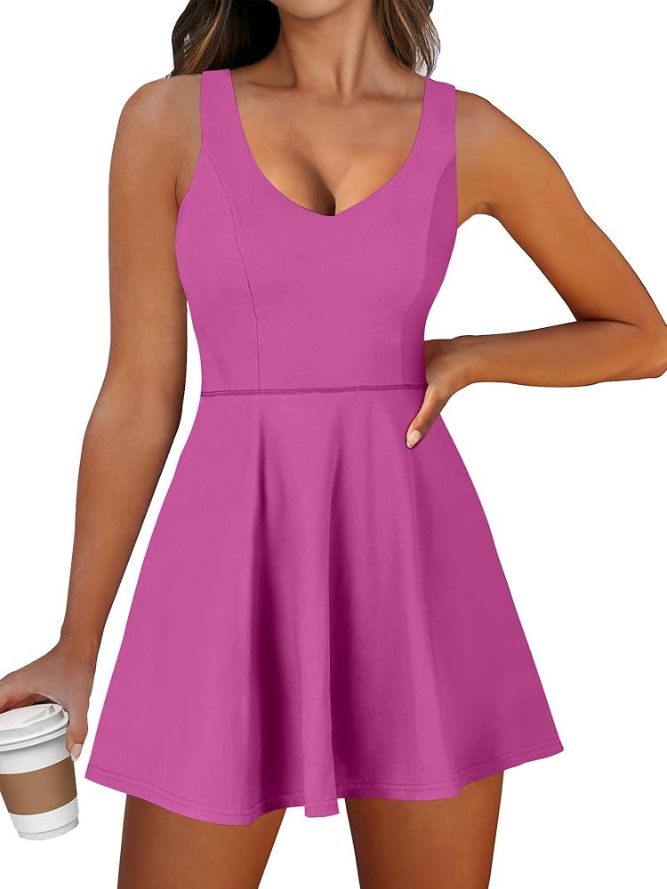 Caracilia Women Tennis Active Sporty Tank Dress with Shorts Workout Exercise Athletic Romper Mini... | Amazon (US)