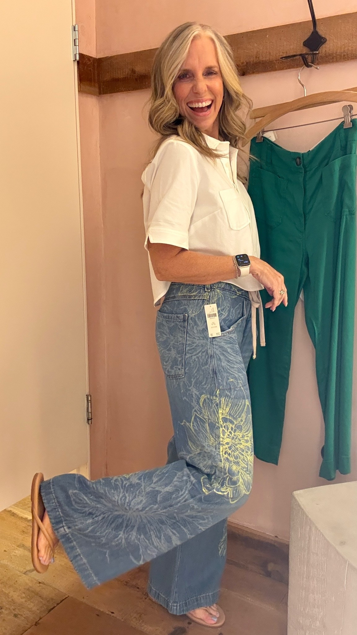 How fun are these jeans?! Love the cropped style button down too. New version of the Mabel we all love.

#LTKgrwm #LTKootd #LTKOver40