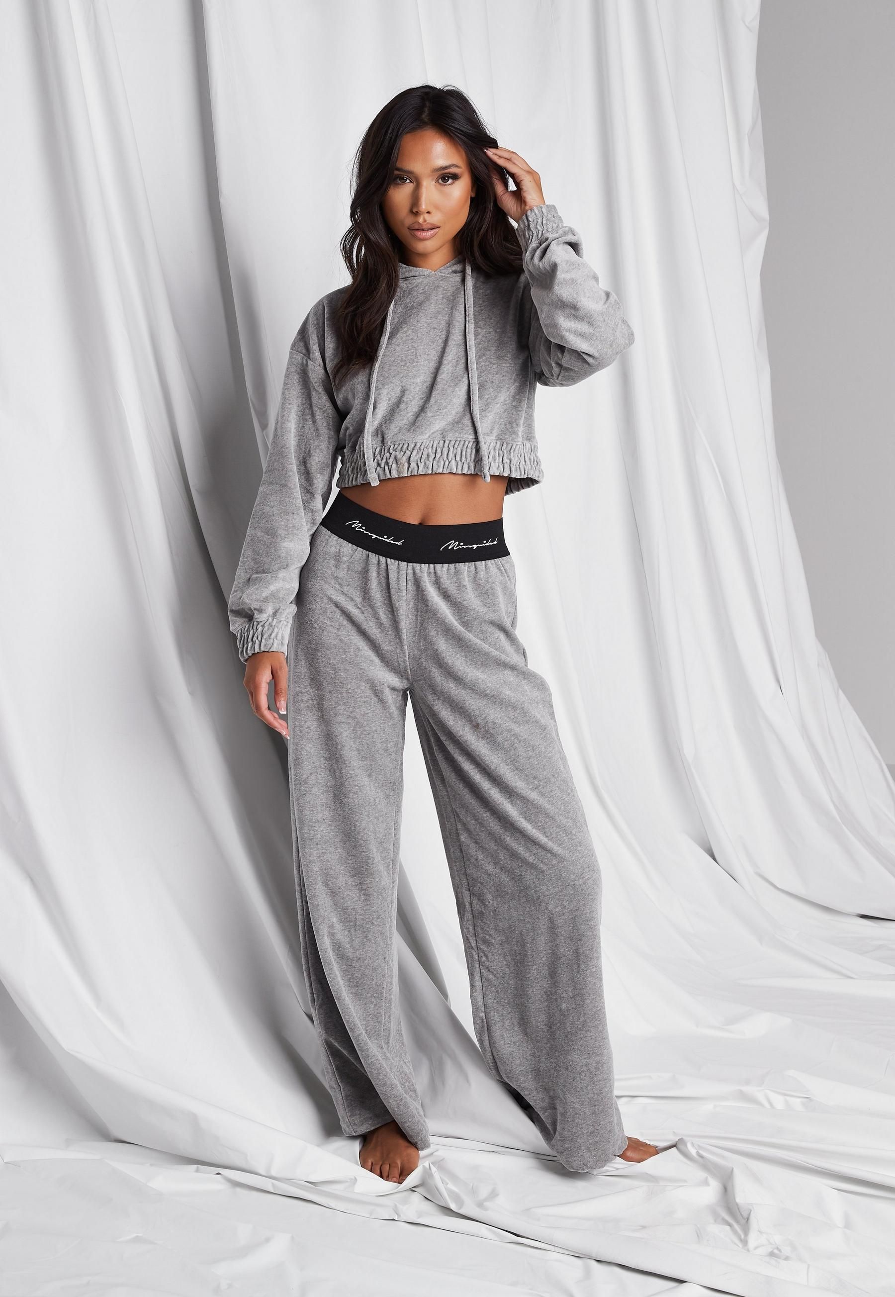 Missguided - Gray Velvet Lounge Hoodie | Missguided (US & CA)