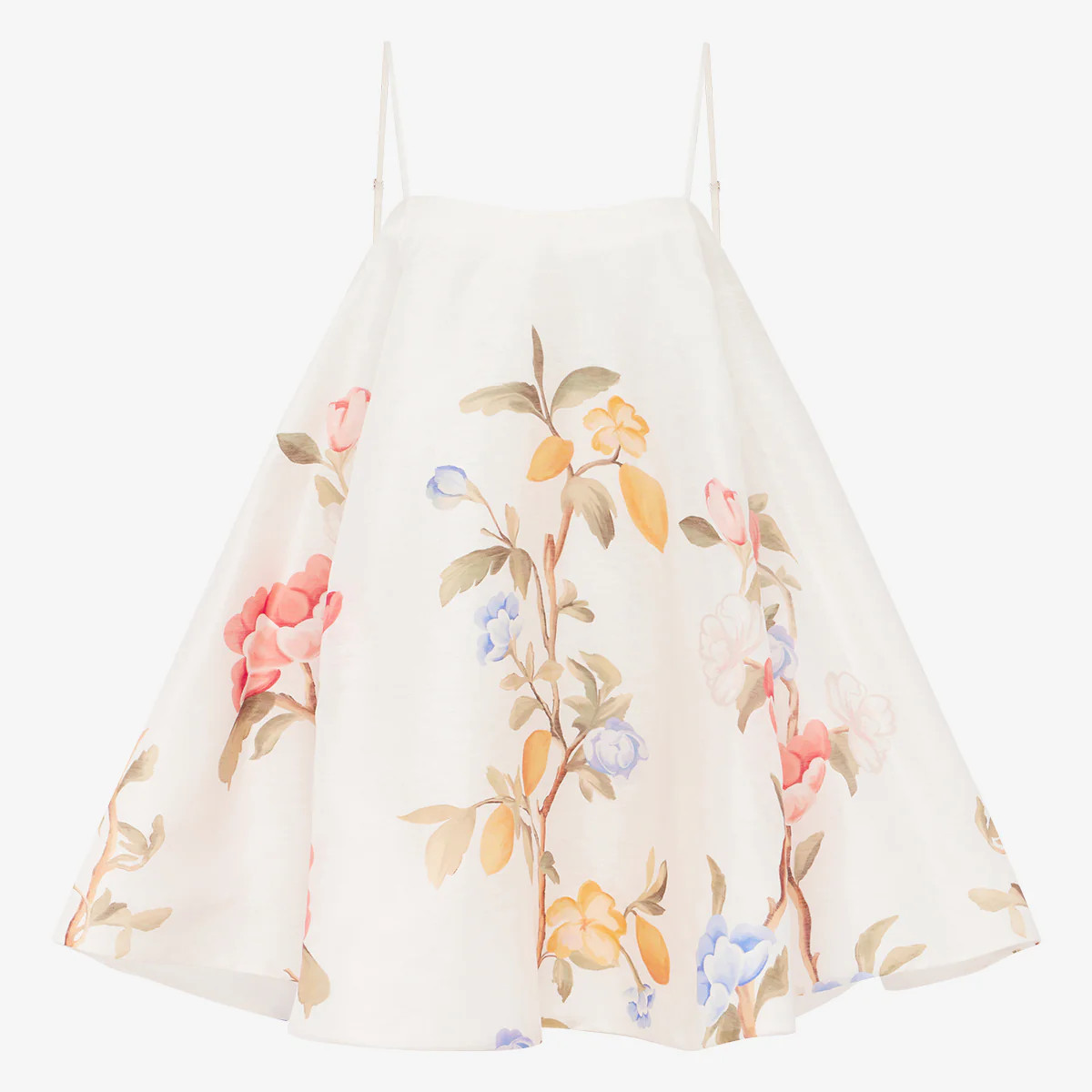 Caitlin Mini Dress - Lemon Vine Print in Snow | LEO LIN US