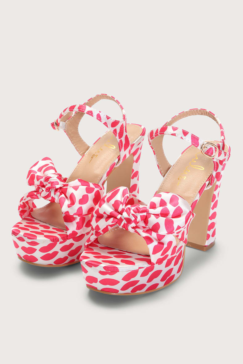 Lyeluh Red Kiss Print Satin Bow Platform Heels | Lulus (US)