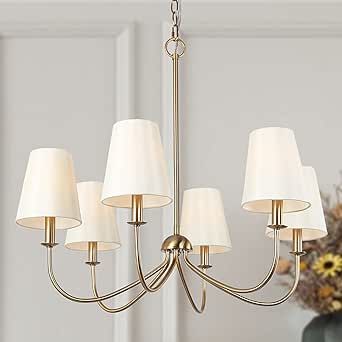 Durent Lighting Brass Chandelier with 6 Fabric Shades, Traditional Dining & Living Room Chandelie... | Amazon (US)