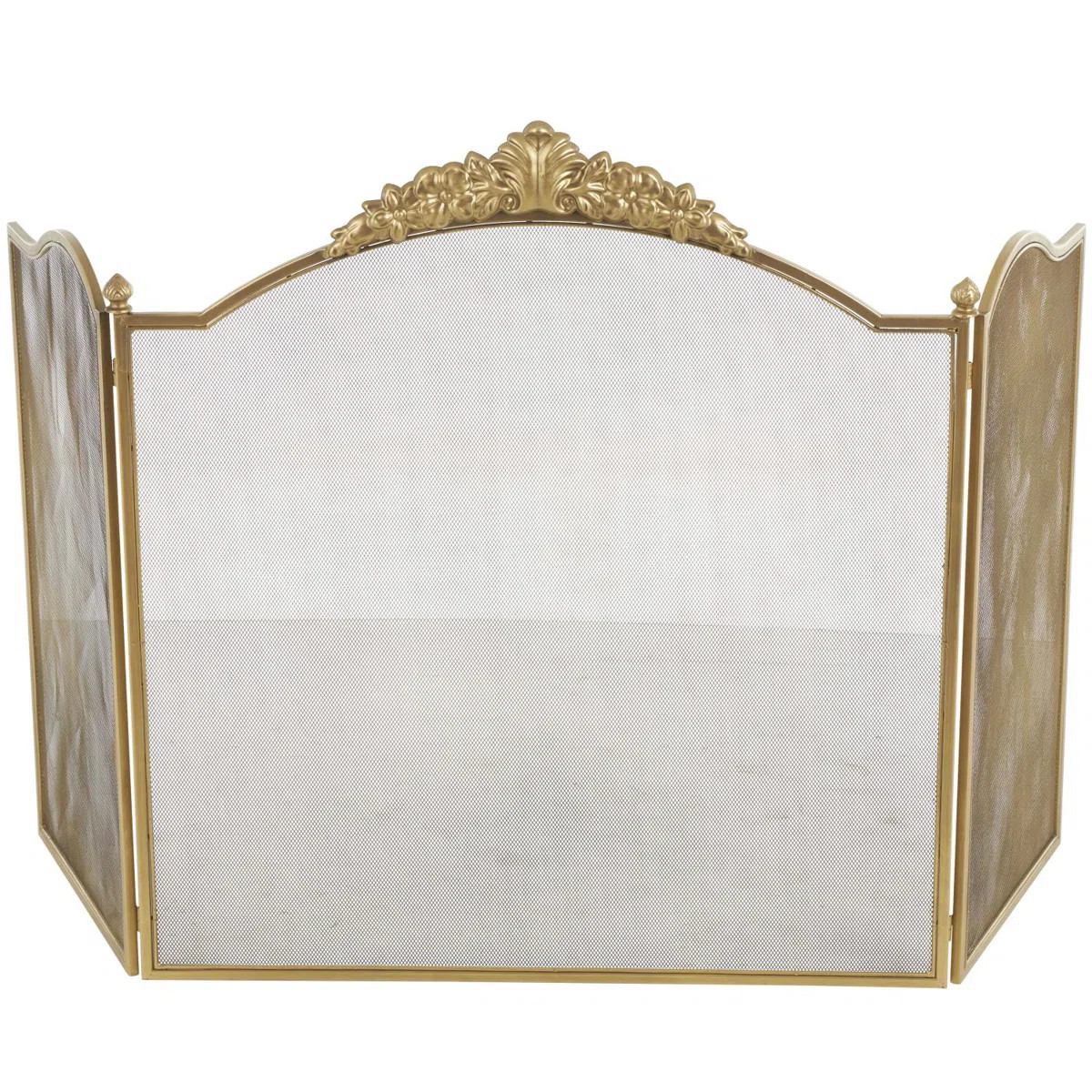 Ornate Antique Arched 3 Panel Fireplace Screen With Finial Accents | Wayfair North America