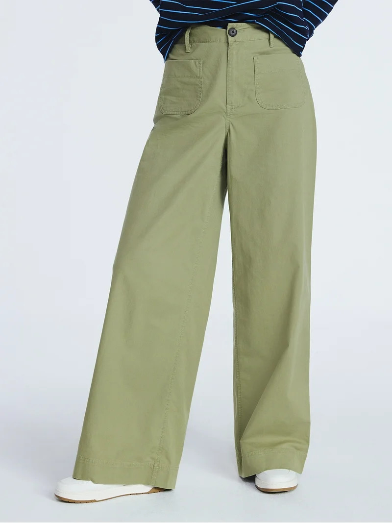 Free Assembly Women's and Women's Plus Patch Pocket Wide Leg Pants, 30”, 32” and 34” Inseam... | Walmart (US)