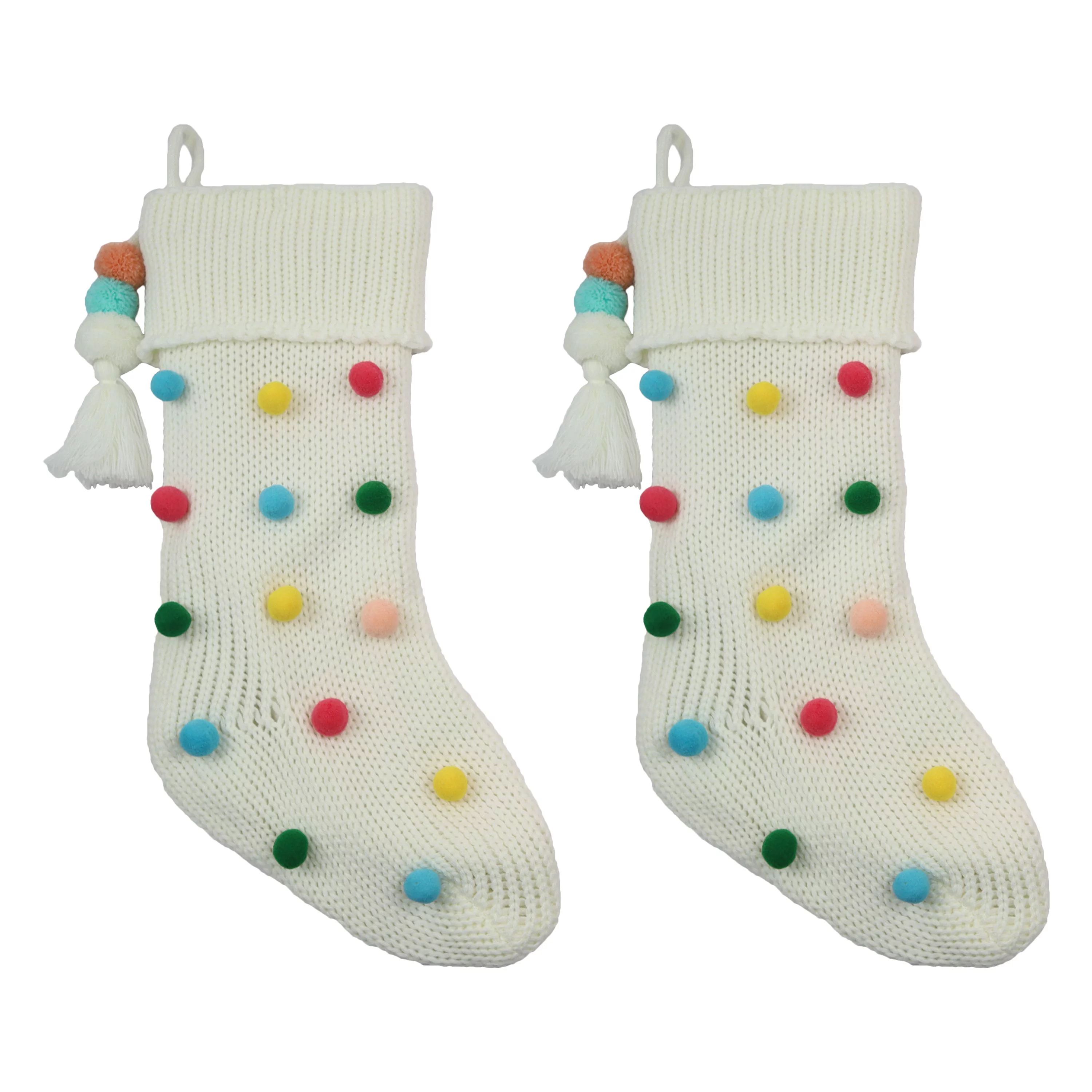 Holiday Time 2pack 20inch White Knit Christmas Decorative Stocking | Walmart (US)