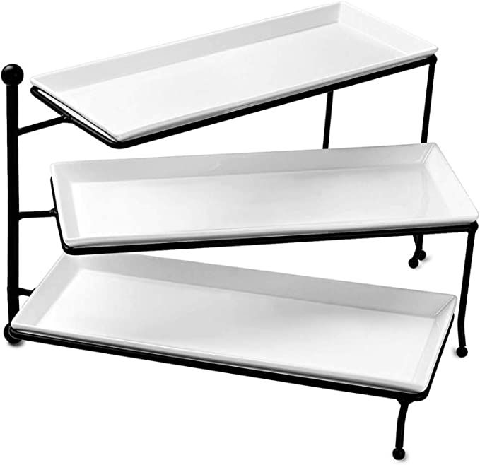 Sweese 731.101 3 Tiered Serving Stand, Foldable Rectangular Food Display Stand with White Porcela... | Amazon (US)