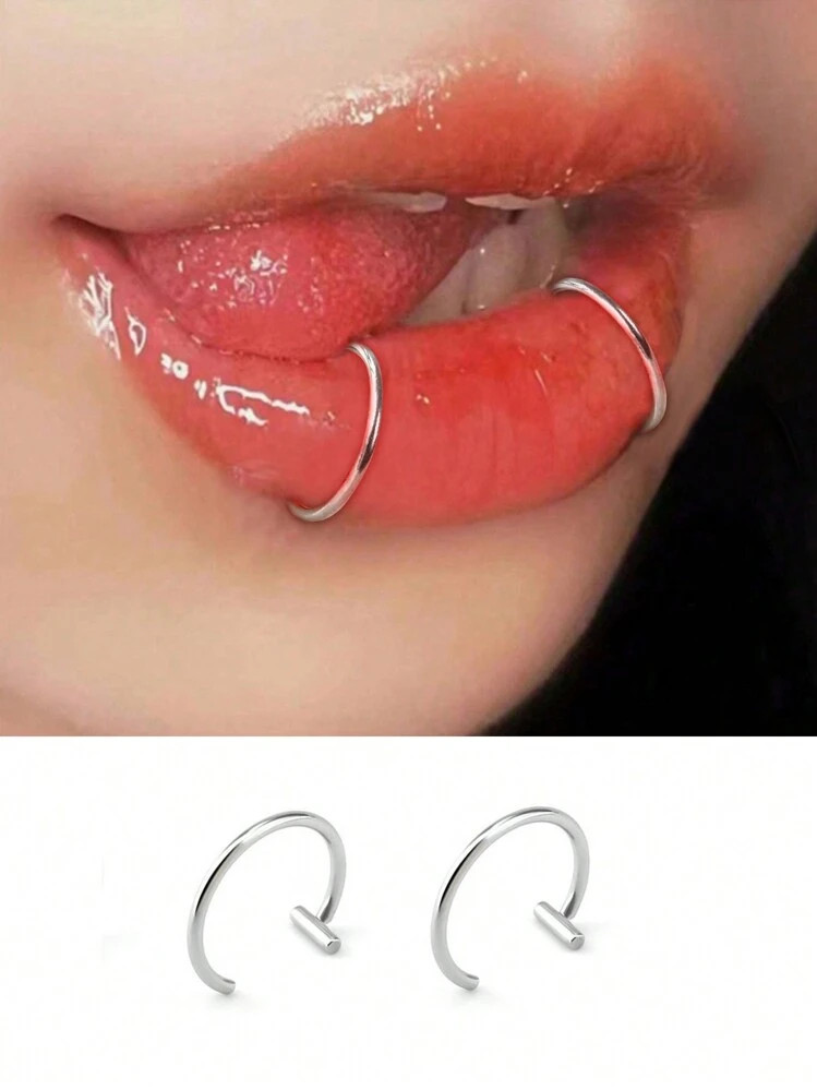 2pcs Punk Style Non Piercing Lip Rings In Silver, Fashionable And Personalized Lip Rings | SHEIN
