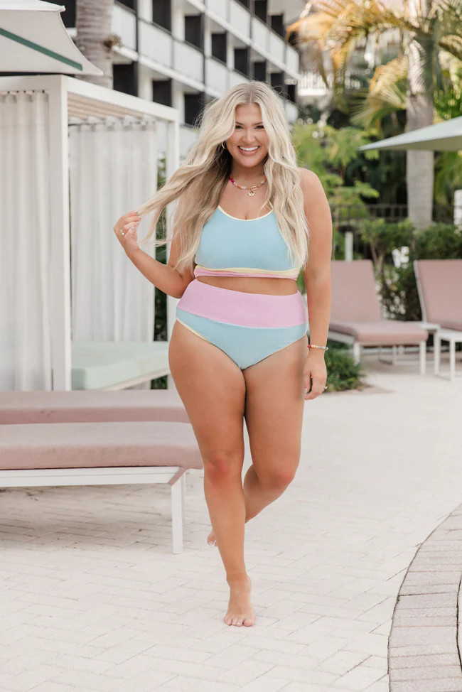 Do Not Disturb Blue Colorblock Bikini Bottoms | Pink Lily